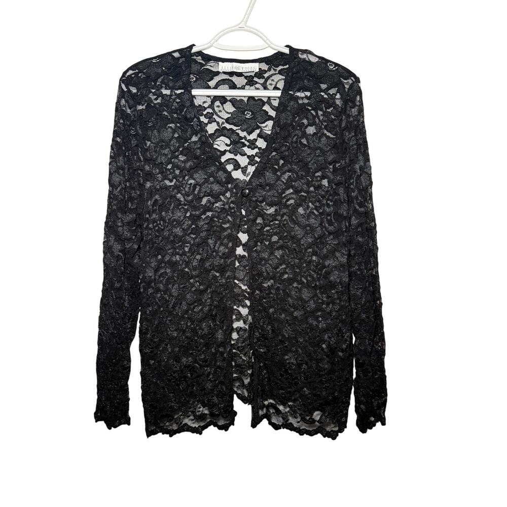 Allison Woods vintage floral lace button cardigan‎ womens medium whimsigoth y2k